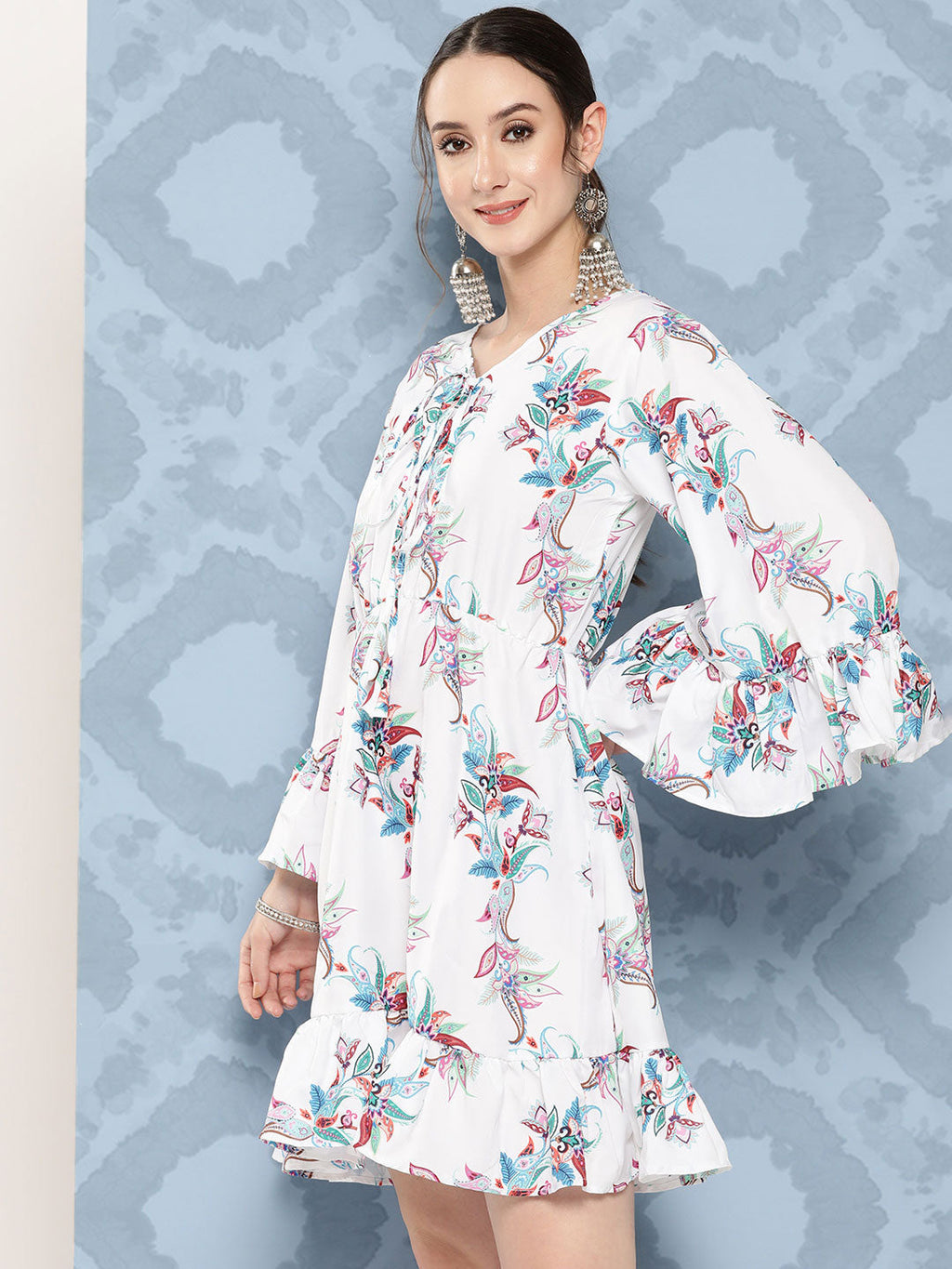 InWeave Women's White Floral Paisley Print Short Dress | Grocsy