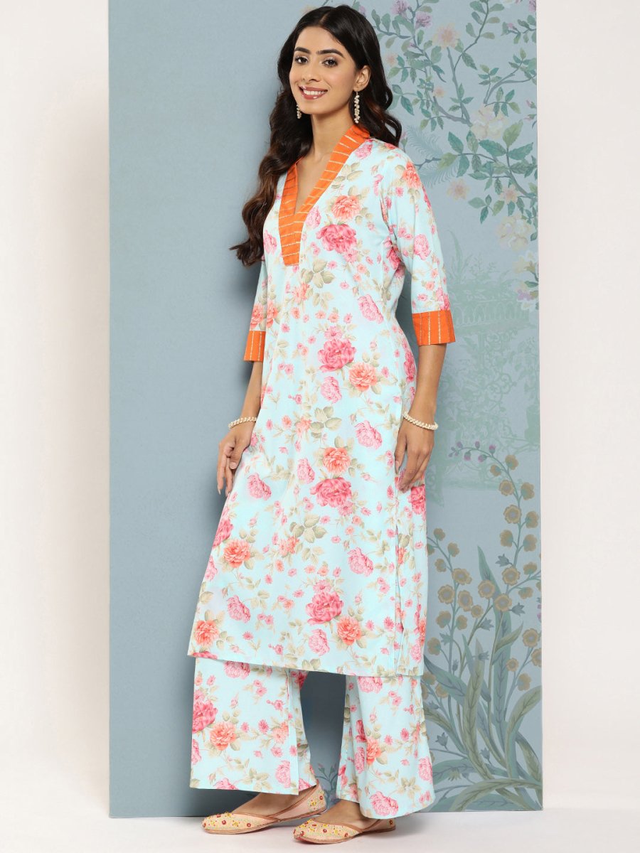 Ahalyaa Floral Printed Kurta With Palazzos | Grocsy
