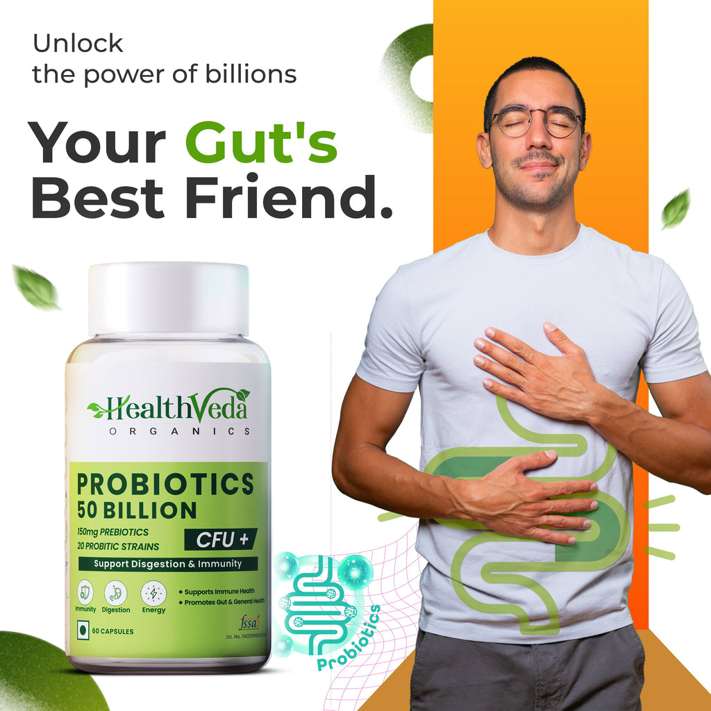 Health Veda Organics Probiotics 50 Billion Veg Capsules | Grocsy