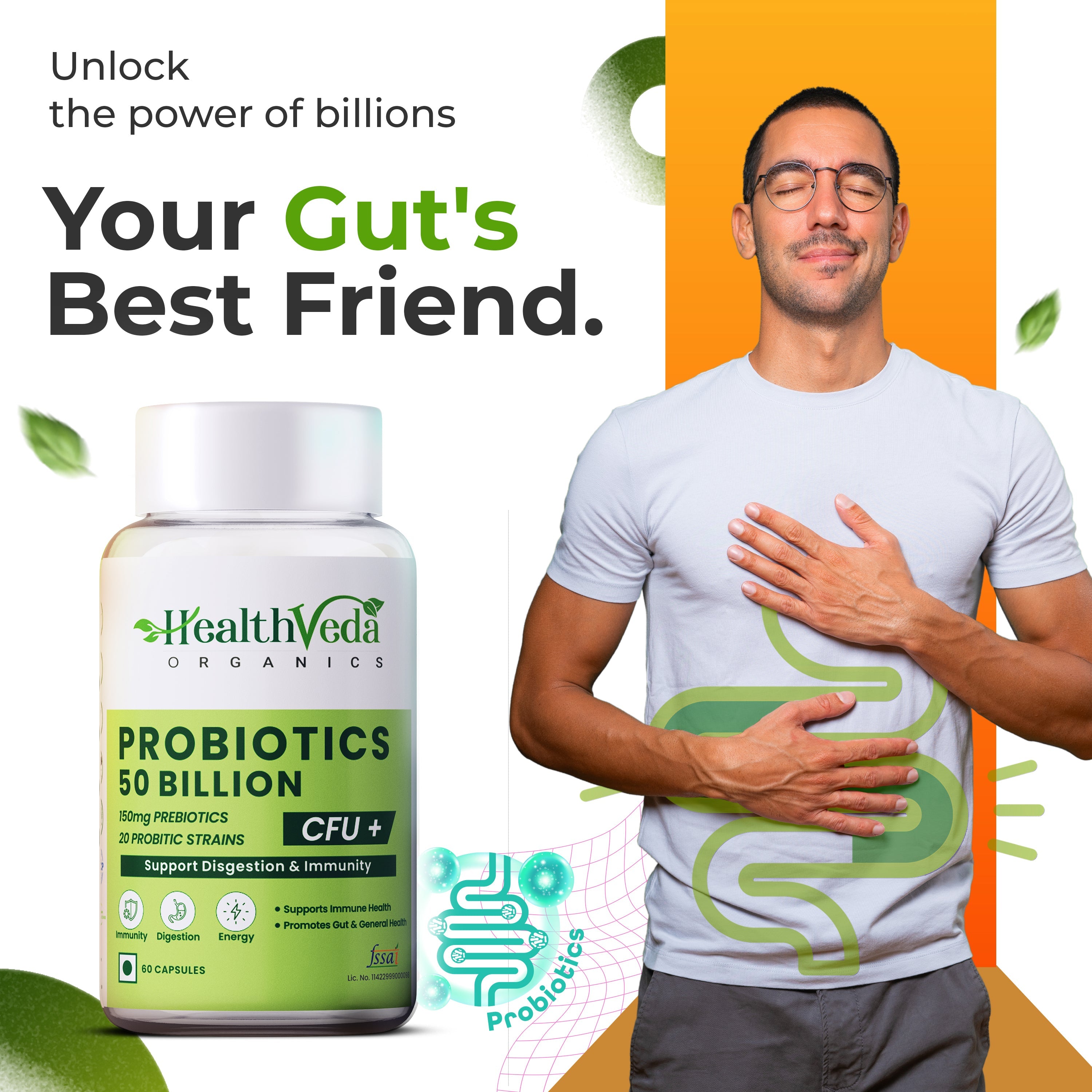 Health Veda Organics Probiotics 50 Billion Veg Capsules | Grocsy