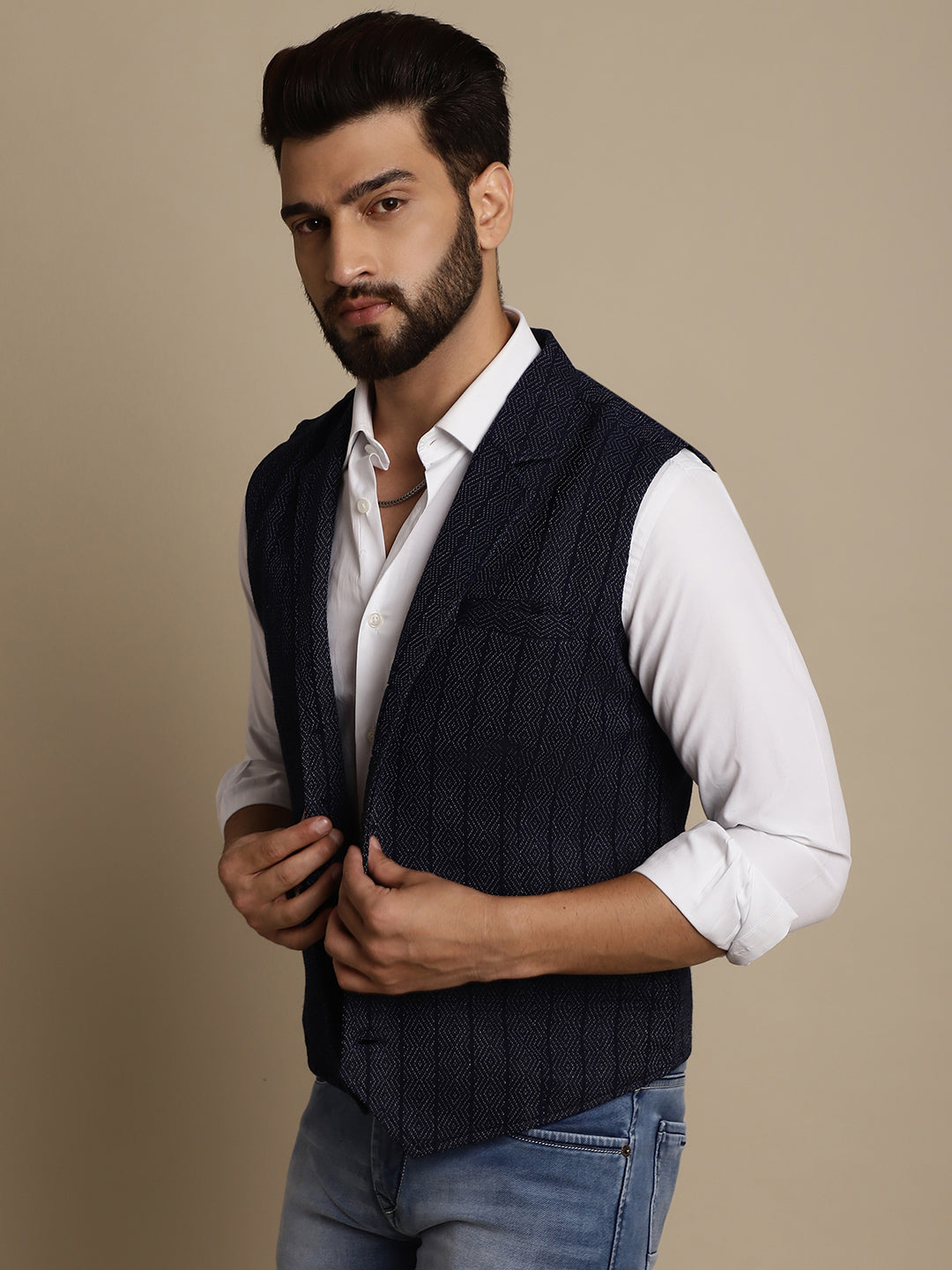 Even Apparels Men's Blue Waistcoat with Notched Lapel | Grocsy