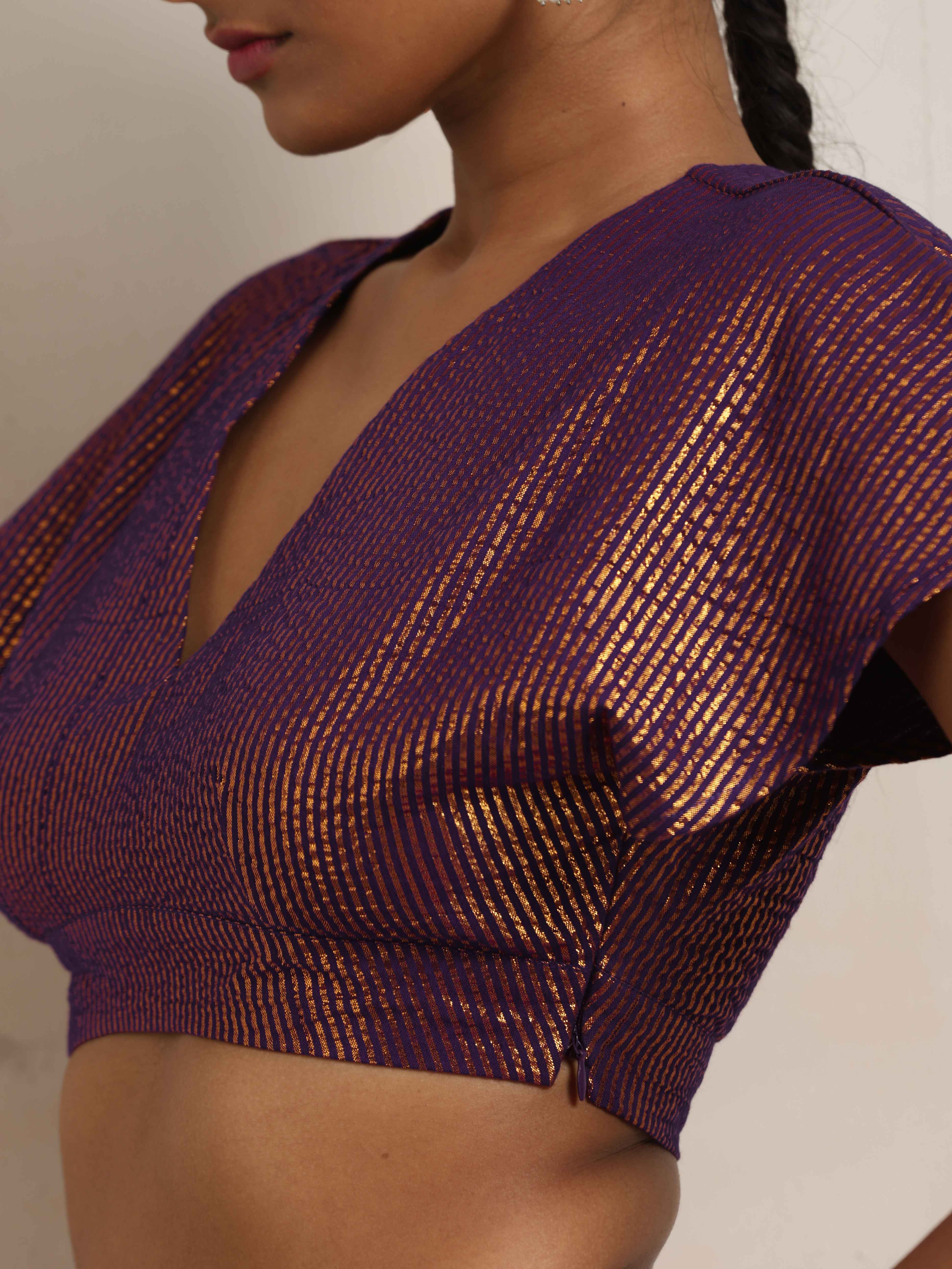 trueBrowns Purple Gold Metallic Blouse | Grocsy