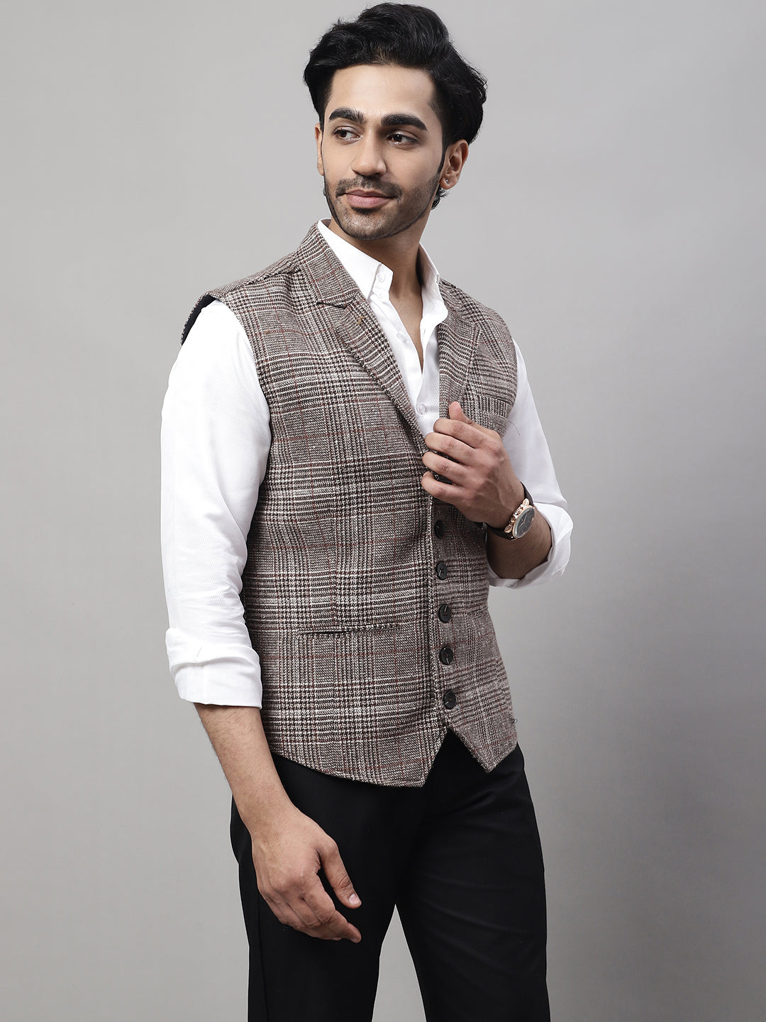 Even Apparels Men's Brown Pure Wool Nehru Jacket | Grocsy