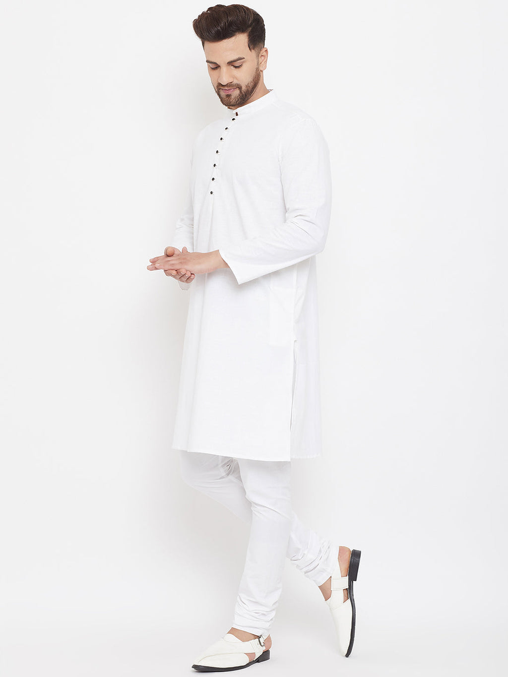 Even Apparels White Pure Cotton Kurta With Band Collar | Grocsy