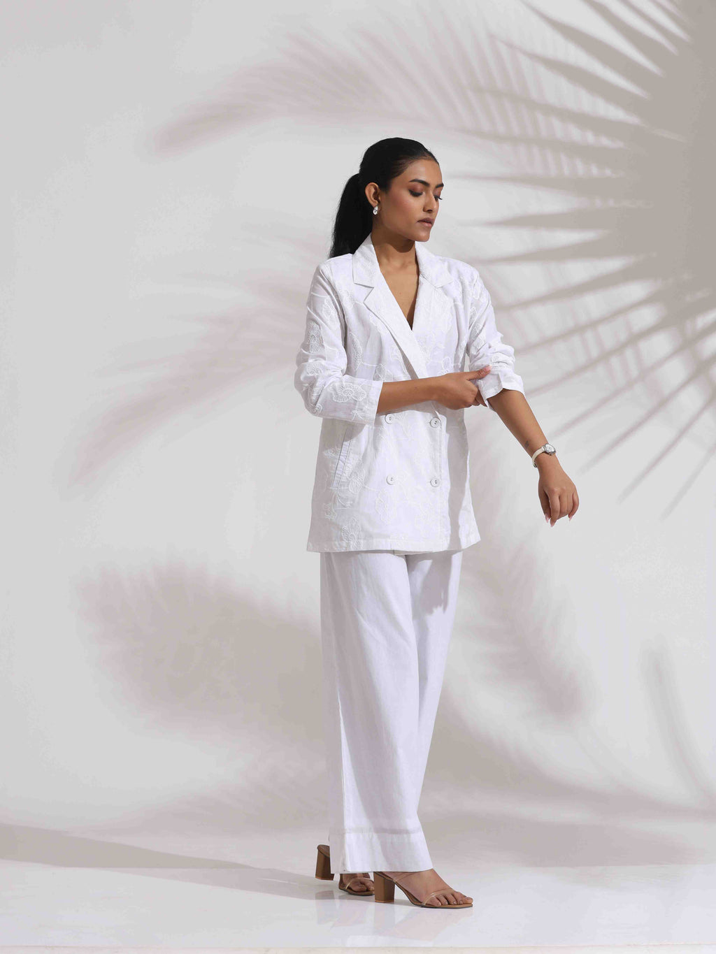 trueBrowns White Cotton Schiffli Jacket Co-ord Set | Grocsy