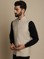 Even Apparels Men's Cream Mandarin Collar Waistcoat | Grocsy