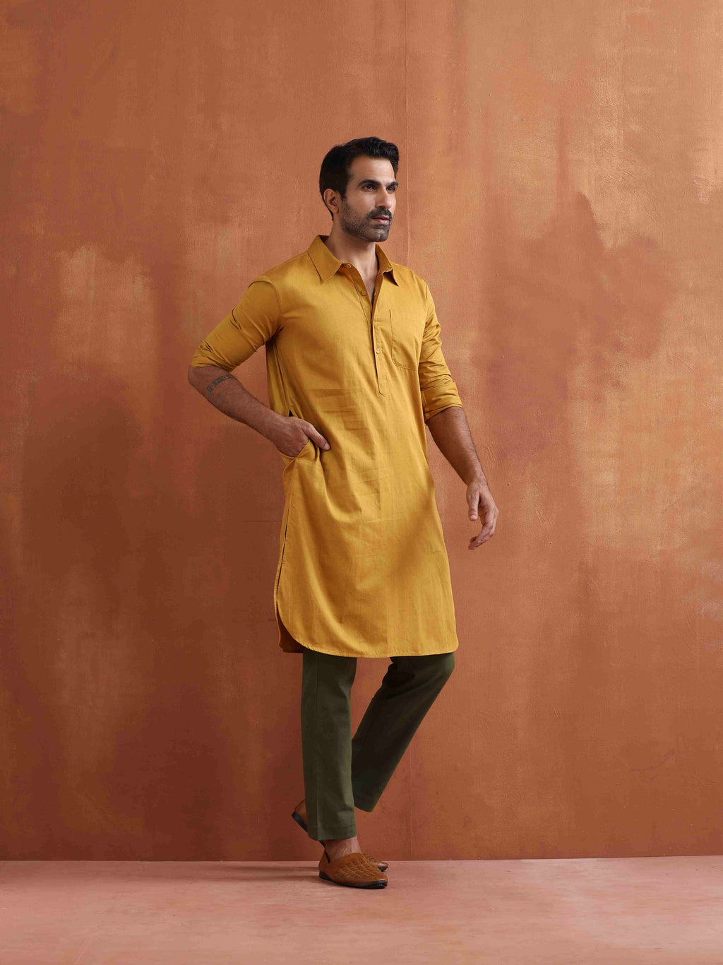 trueBrowns Men's Mustard Cotton Kurta | Grocsy