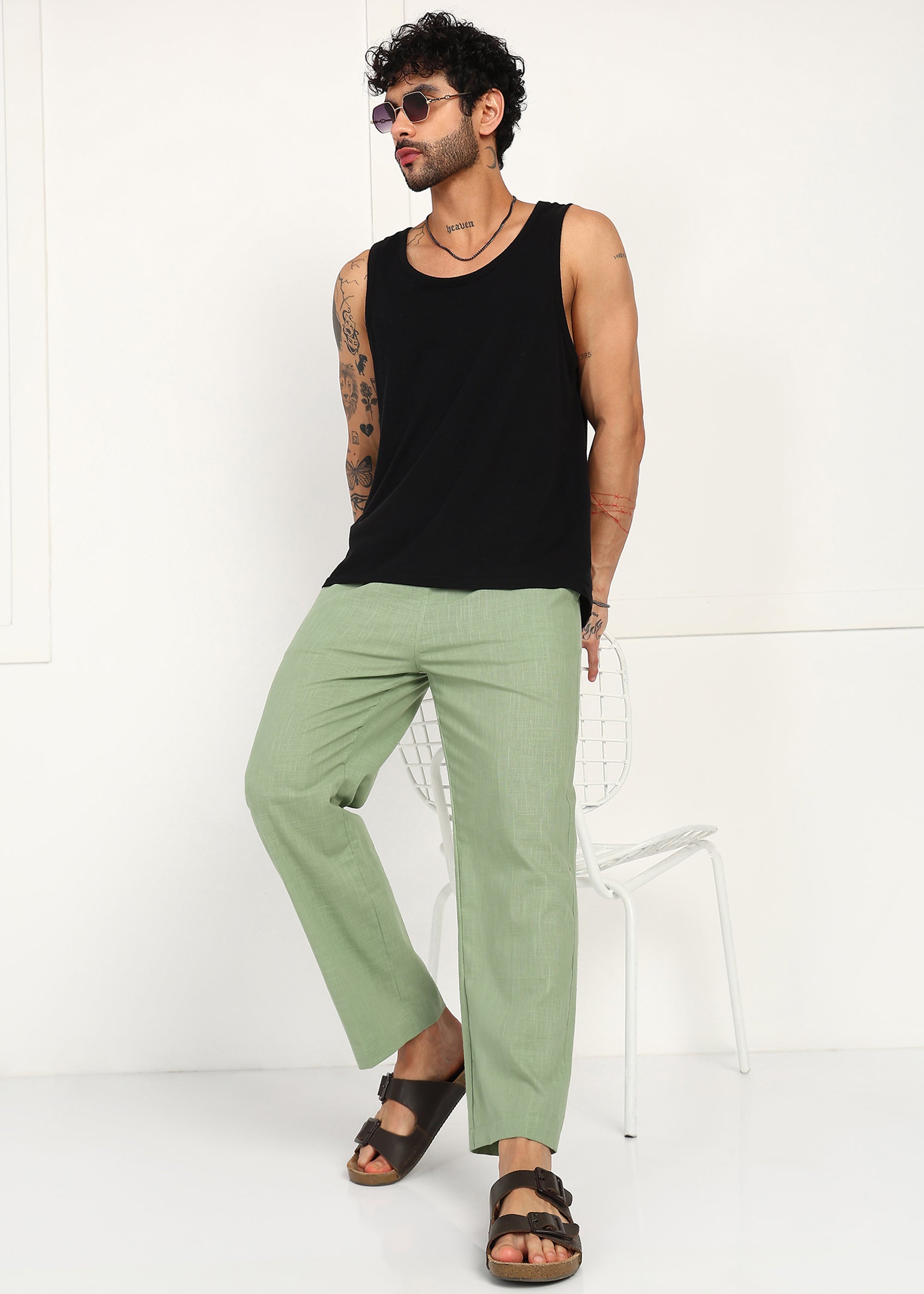 Fabmade Sage Linen Relaxed Trousers | Grocsy