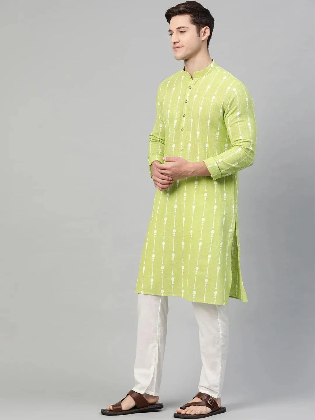 Fabmade Lime Green And White Printed Straight Kurta | Grocsy