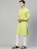 Fabmade Lime Green And White Printed Straight Kurta | Grocsy