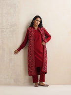 trueBrowns Maroon Kashmiri Woollen Jacket 3pc Set | Grocsy
