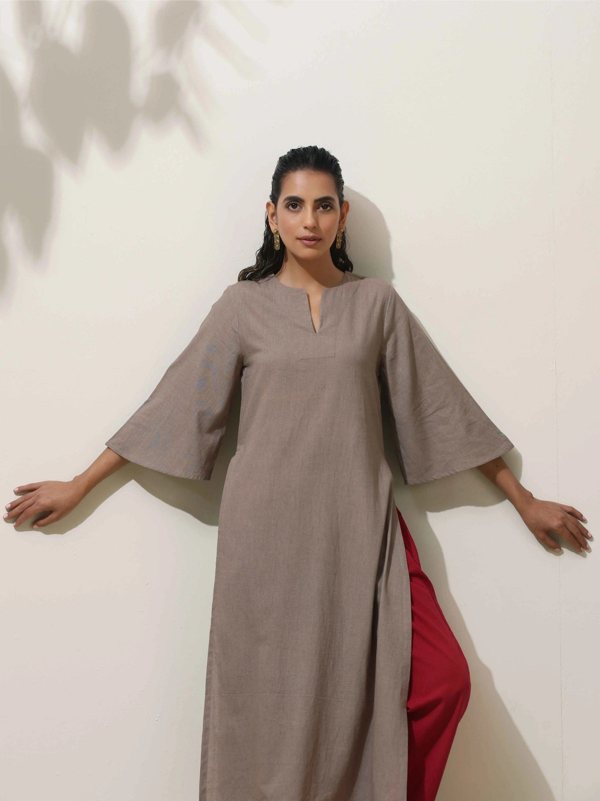 trueBrowns Grey Cotton Linen Kurta Pant Set | Grocsy