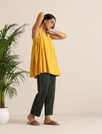 trueBrowns Mustard Cotton Dobby Sleeveless Co-ord Set | Grocsy