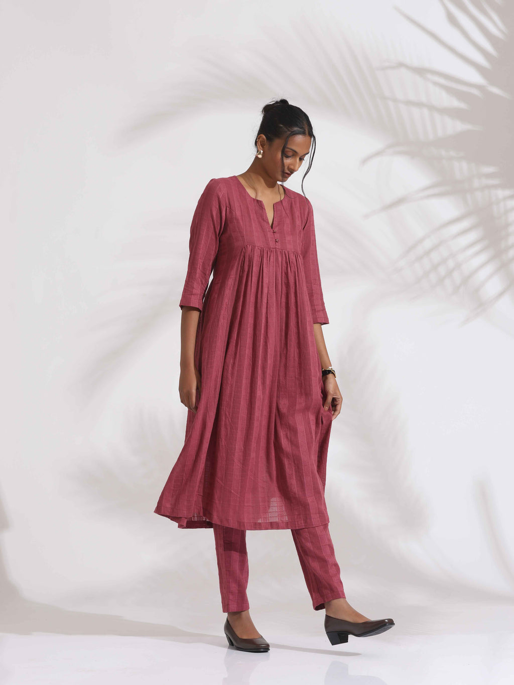 trueBrowns Maroon Cotton Flared Kurta Set | Grocsy