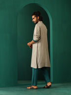 trueBrowns Men's Grey Silk Long Kurta | Grocsy