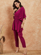 InWeave Women's Magenta Lurex V Neck Gota Kaftan Style Kurta Set | Grocsy