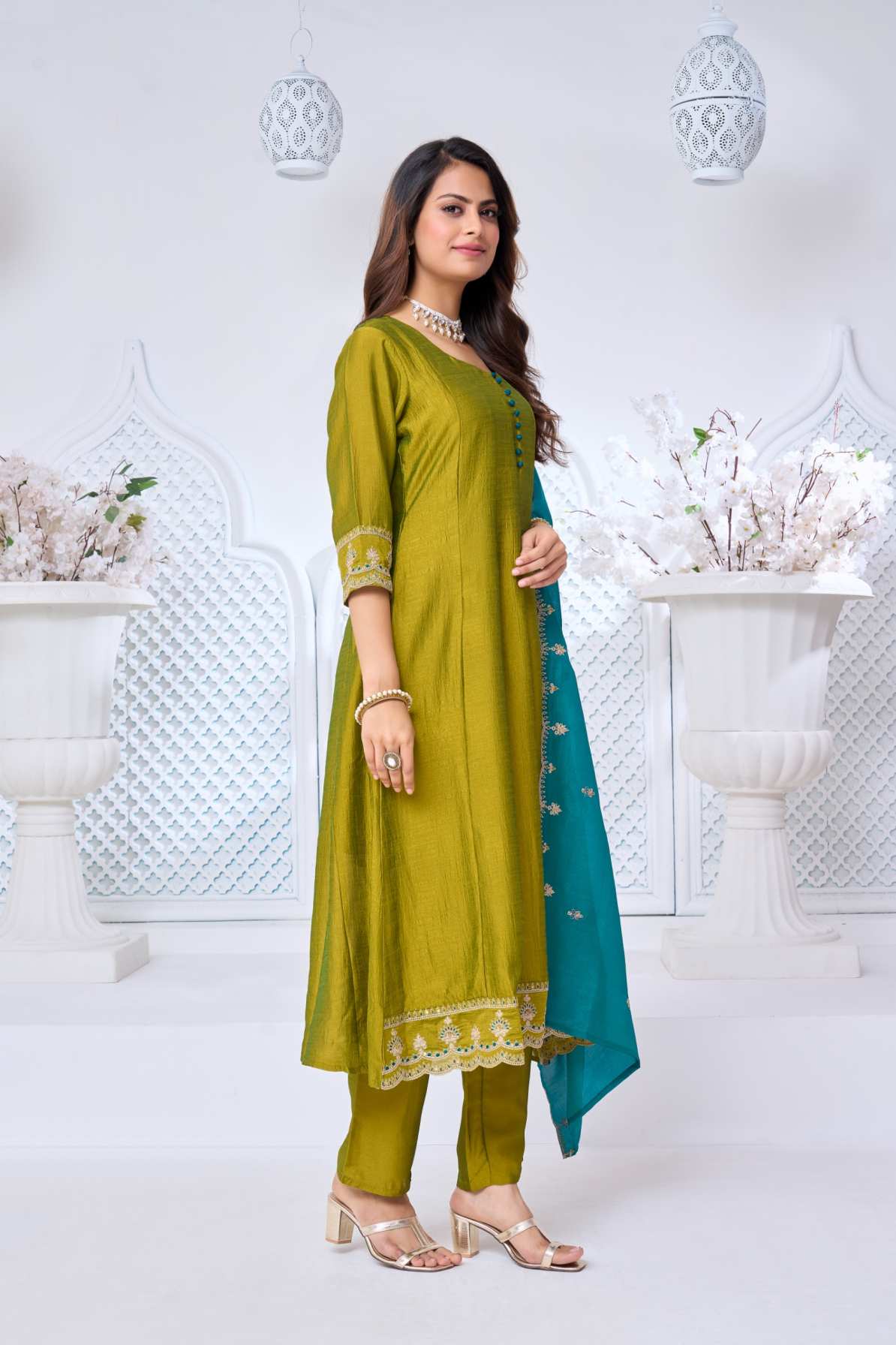 Anaita L Green Anarkali Readymade Suit with Embroidery Work | Grocsy