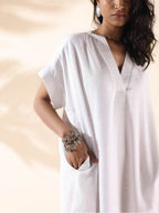 trueBrowns White Cotton Oversized Dress | Grocsy