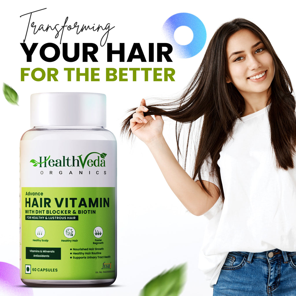 Health Veda Organics Advance Hair Vitamin with DHT Blocker & Biotin Capsules | Grocsy