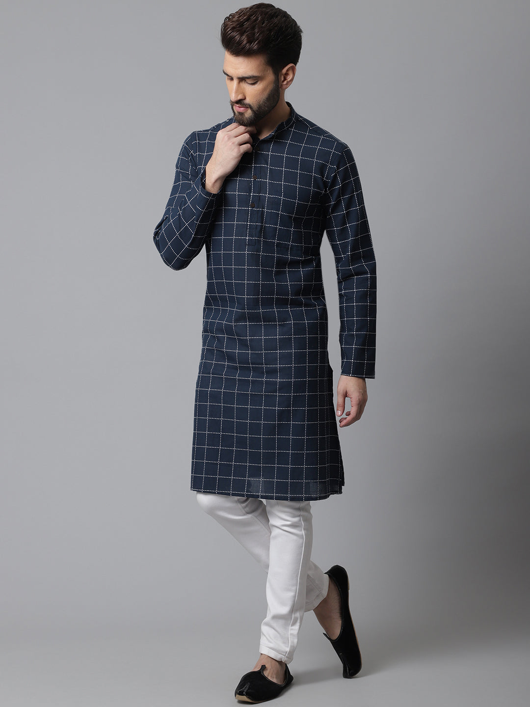 Even Apparels Blue Solid Kurta With Band Collar | Grocsy