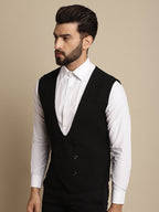 Even Apparels Men's Black Double Breast Waistcoat | Grocsy
