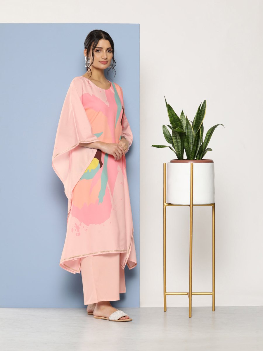 Ahalyaa Women Pink Printed Gotta Patti Kurta with Palazzos | Grocsy