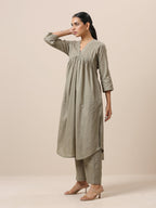 trueBrowns Cotton Olive Green Flared Slit Kurta Pant Set | Grocsy