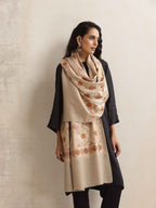 trueBrowns Beige Geometric Embroidered Woollen Stole | Grocsy