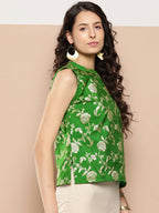 InWeave Women's Green Brocade Halter Top | Grocsy