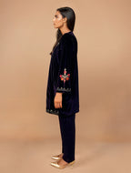 trueBrowns Purple Velvet Embroidered Co-ord Set | Grocsy