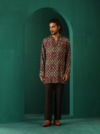 trueBrowns Men's Black Ikat Muslin Silk Printed Co-ord Set | Grocsy