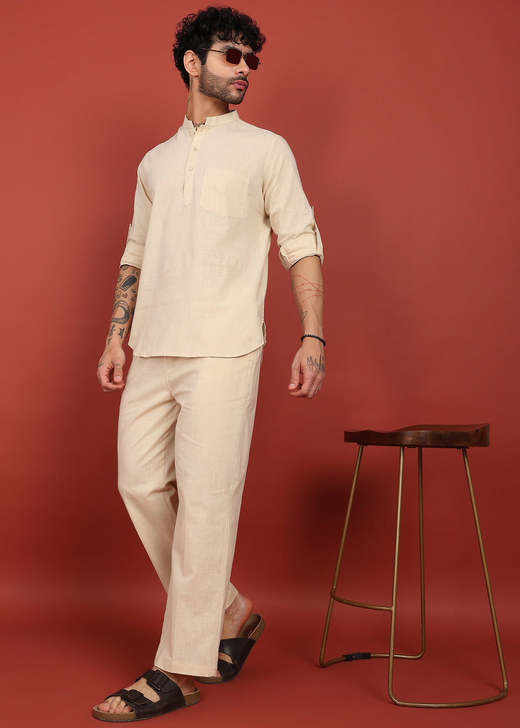 Fabmade Ivory Ease Short Kurta Co-Ord Set | Grocsy
