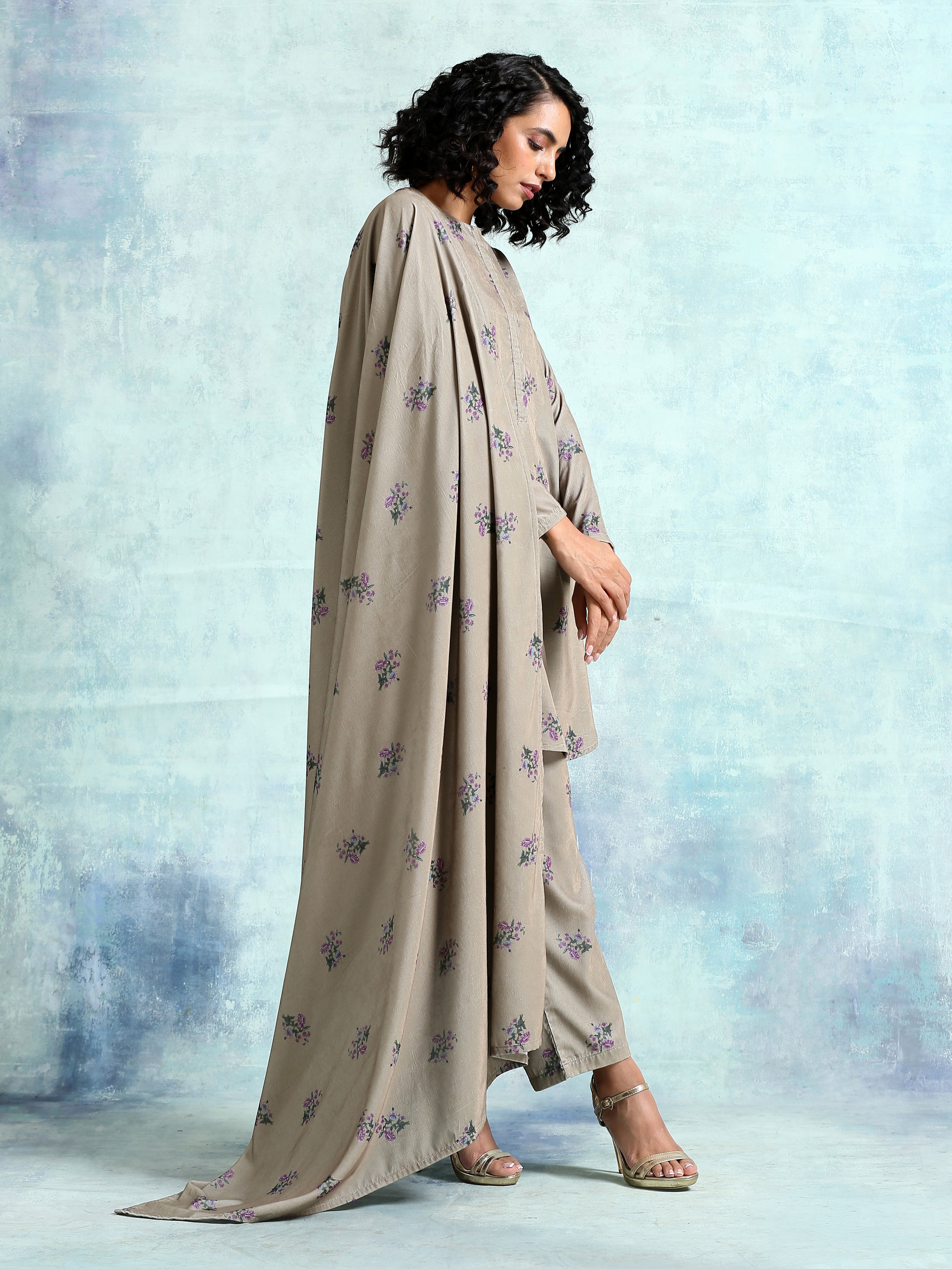 trueBrowns Sage Printed Velvet Shawl | Grocsy