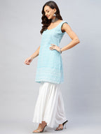 InWeave Women's Sky Blue Sweetheart Neckline Kurta | Grocsy
