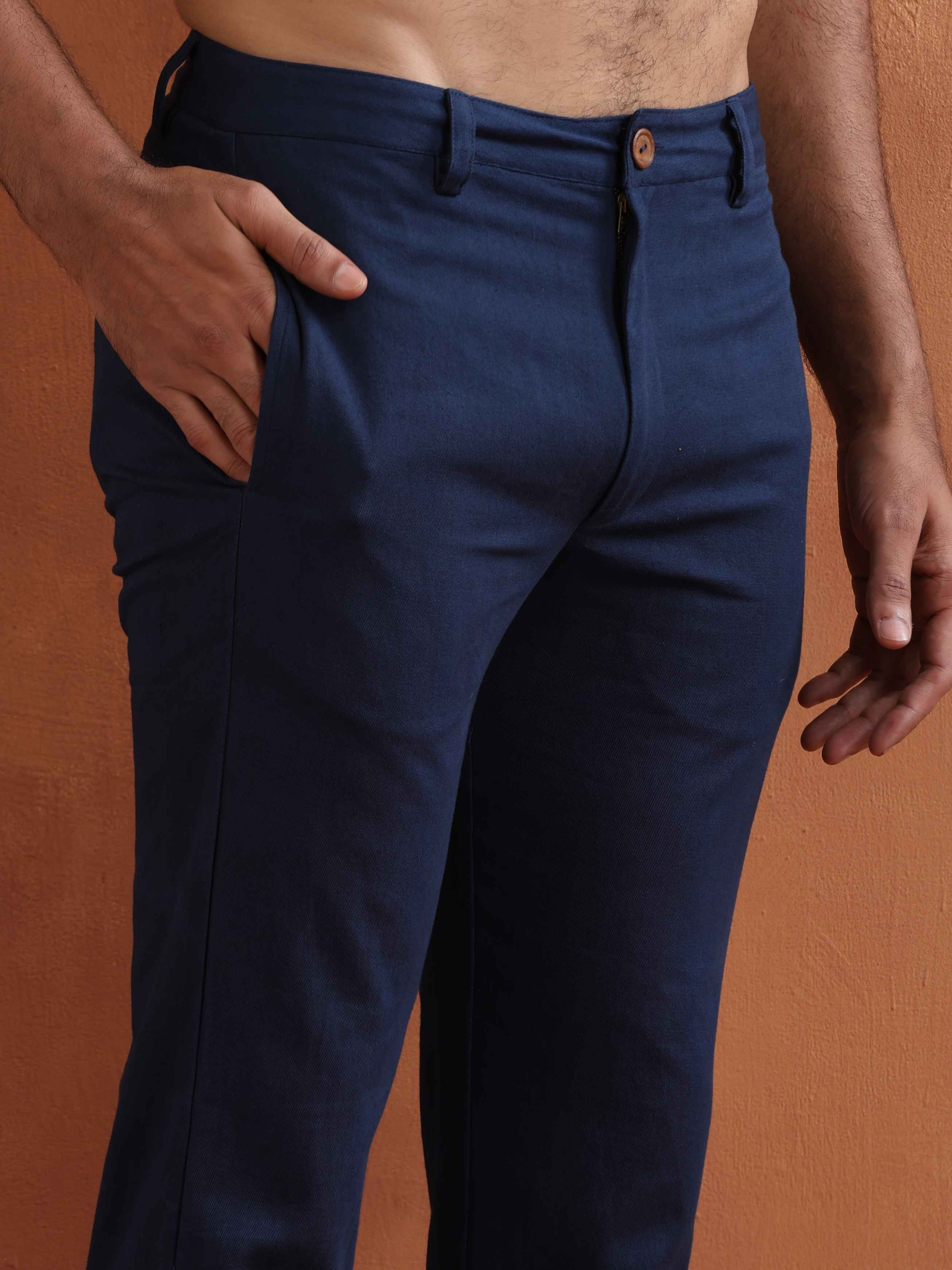 trueBrowns Men's Blue Cotton Twill Pants | Grocsy