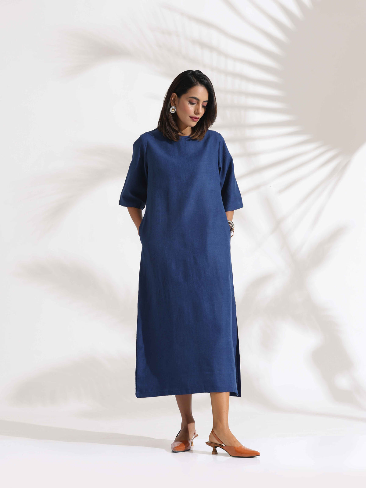 trueBrowns Blue Slub Dress | Grocsy