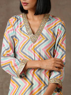 trueBrowns Multicolour Lehariya Printed Silk Kurta Pant Set | Grocsy