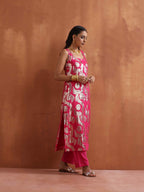 trueBrowns Pink Metallic Straight Kurta Set | Grocsy
