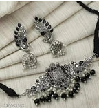 Tehzeeb Creations Women's Oxidised Necklace And Earring With Black Beads And Pearl | Grocsy