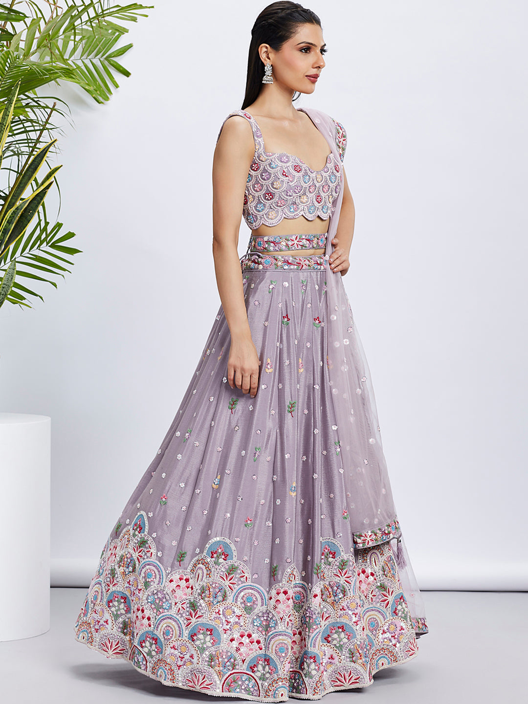 House of Panchhi Burgundy Pure Georgette Sequins And Thread Embroidery Lehenga Choli & Dupatta | Grocsy