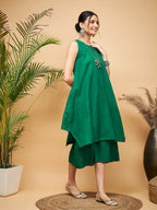 InWeave Women's Forest Green Short Kurta Palazzo Set | Grocsy