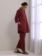 trueBrowns Ruby Wine Dobby Collar Short Co-Ord Set | Grocsy