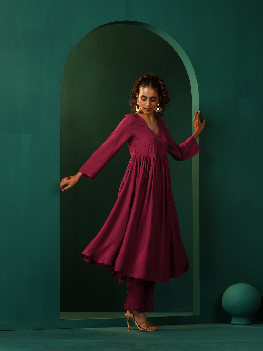 trueBrowns Maroon Silk Angrakha Kurta Pant Set | Grocsy