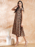 InWeave Women's Black Small Paisley Kalamkari A Line Dress | Grocsy
