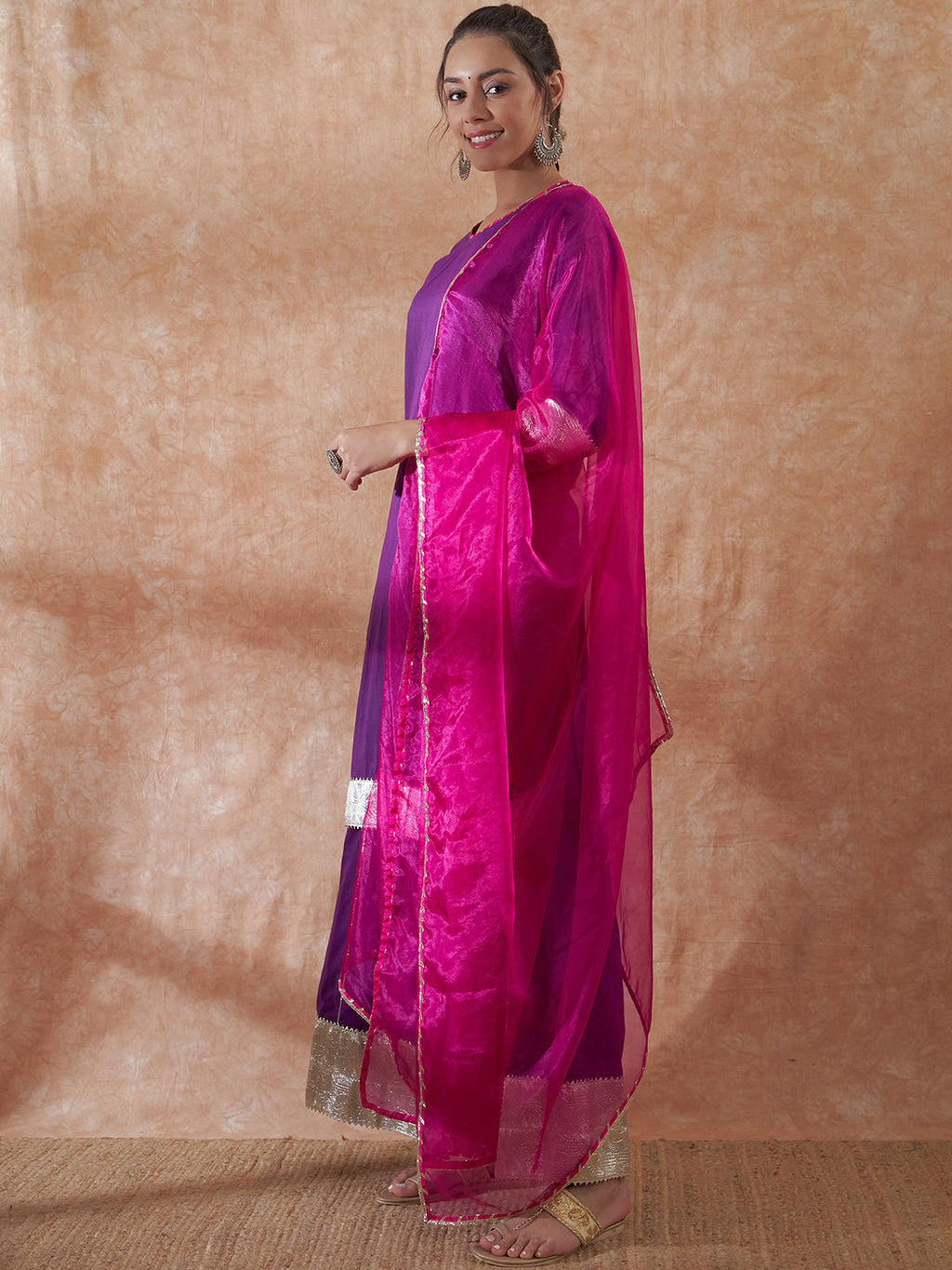 InWeave Women's Purple Gota Work Anarkali Kurta Set W Dupatta | Grocsy