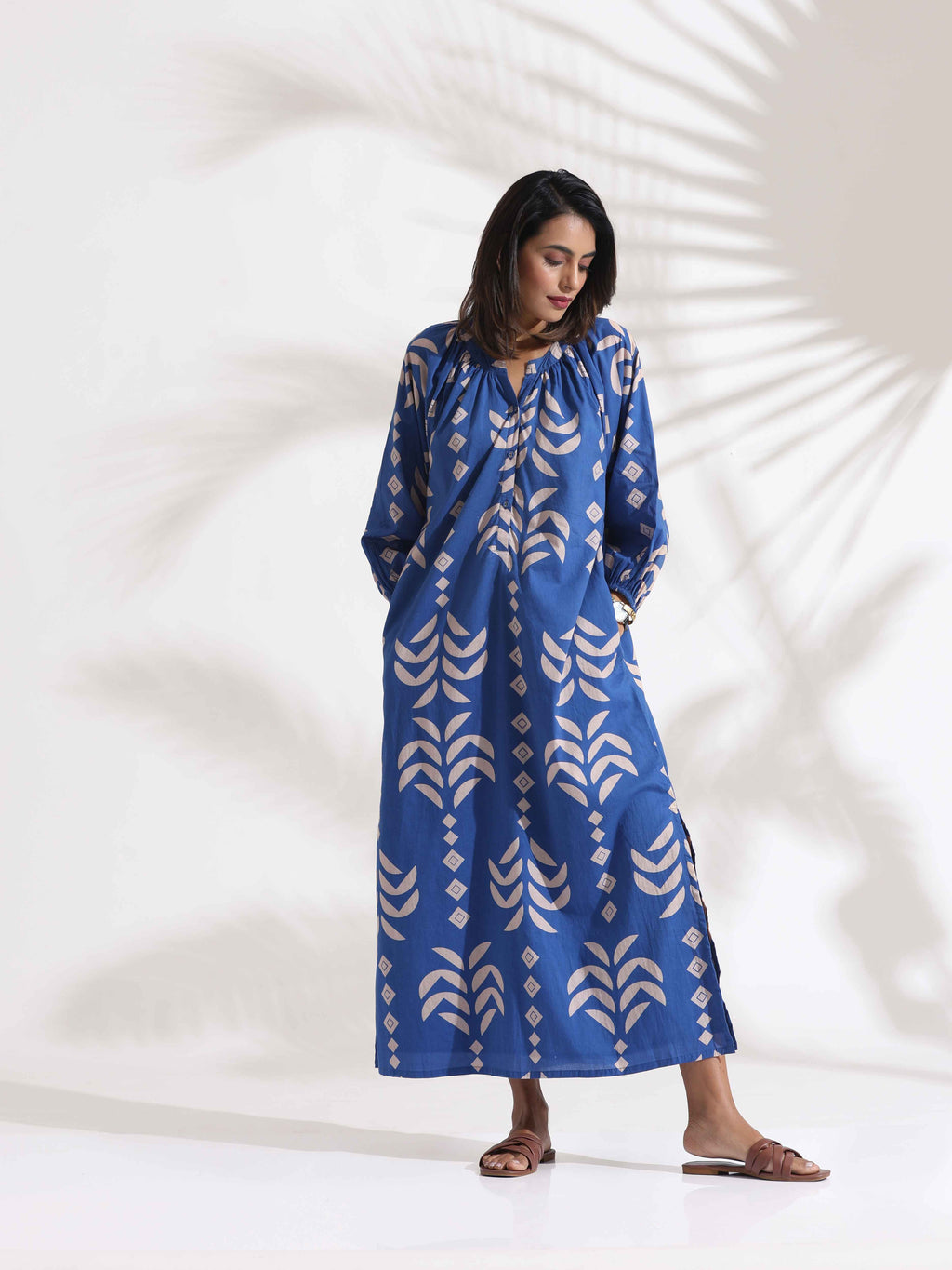 trueBrowns Blue Cotton Print Dress | Grocsy