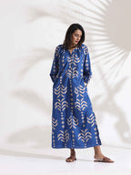 trueBrowns Blue Cotton Print Dress | Grocsy