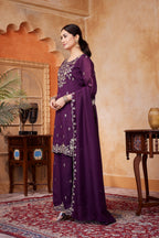 Anaita Wine Readymade Suit with Embroidery Work | Grocsy