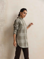 trueBrowns Green Check High Neck Winter Top | Grocsy