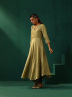 trueBrowns Green Square Viscose Silk Flared Kurta Pant Set | Grocsy